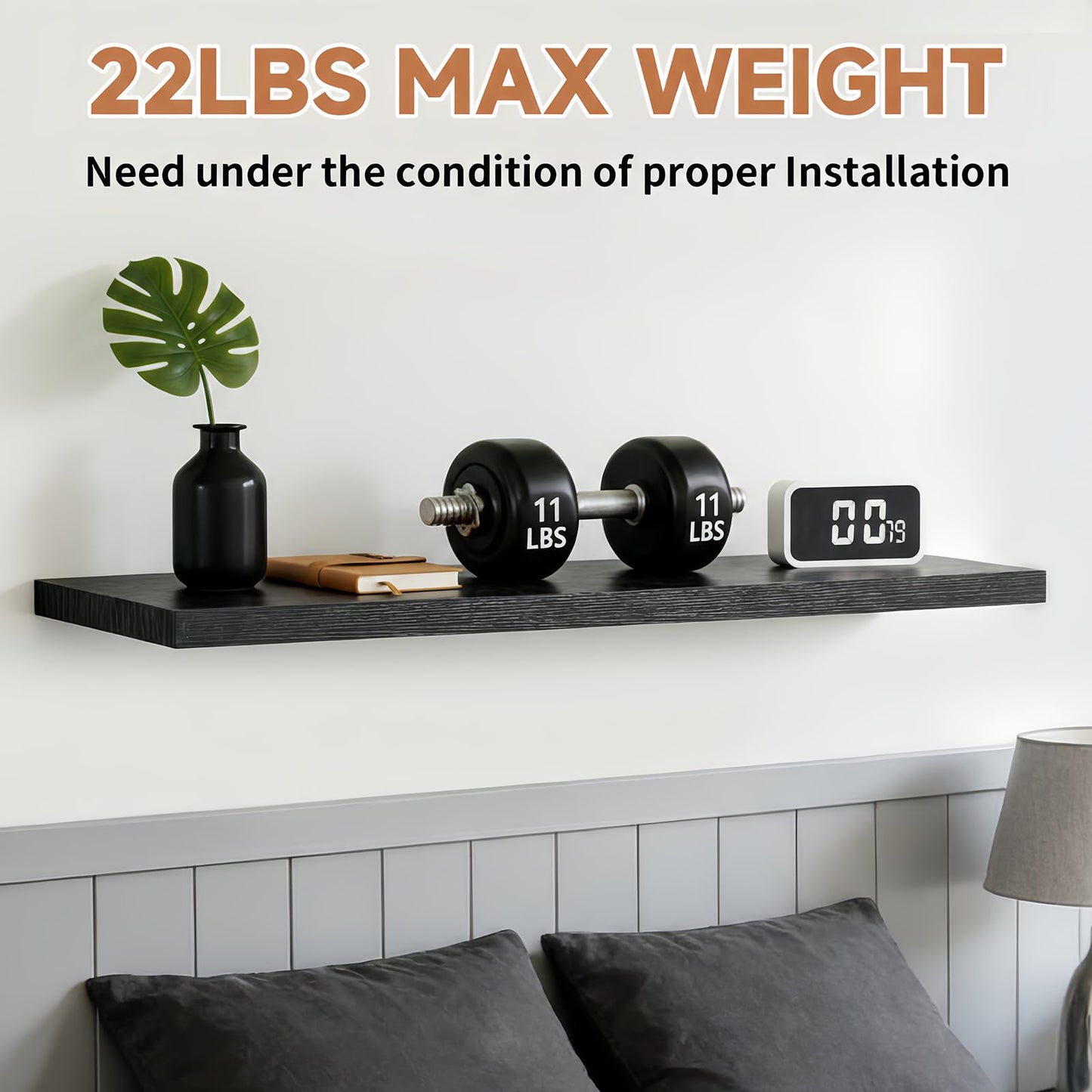 Duvique Easy Install Floating Shelves, Wall Mounted Wood Shelf,Hanging Shelf for Home Decor, Books and Storage, Small Organizer for Bedroom, Bathroom, Kitchen, 15.7 Inch Set of 3, Black