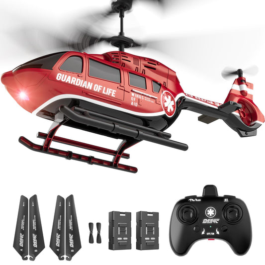 DEERC Remote Control Helicopter, Rescue RC Helicopter Toy with LED Lights, 2 Batteries, Altitude Hold & 2.4GHz Stable Control, Realistic Rescue Design, Ideal Gift for Kids and Adults