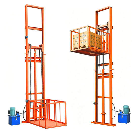 Hydraulic Freight Elevator System, 2200lbs 1-Ton Electric Cargo Lift Platform, Wall-Mounted Rail Guide VRC Mezzanine Hoist with 2500W Pump for Warehouse, Factory, Home Garage (26.2FT Lifting Height)