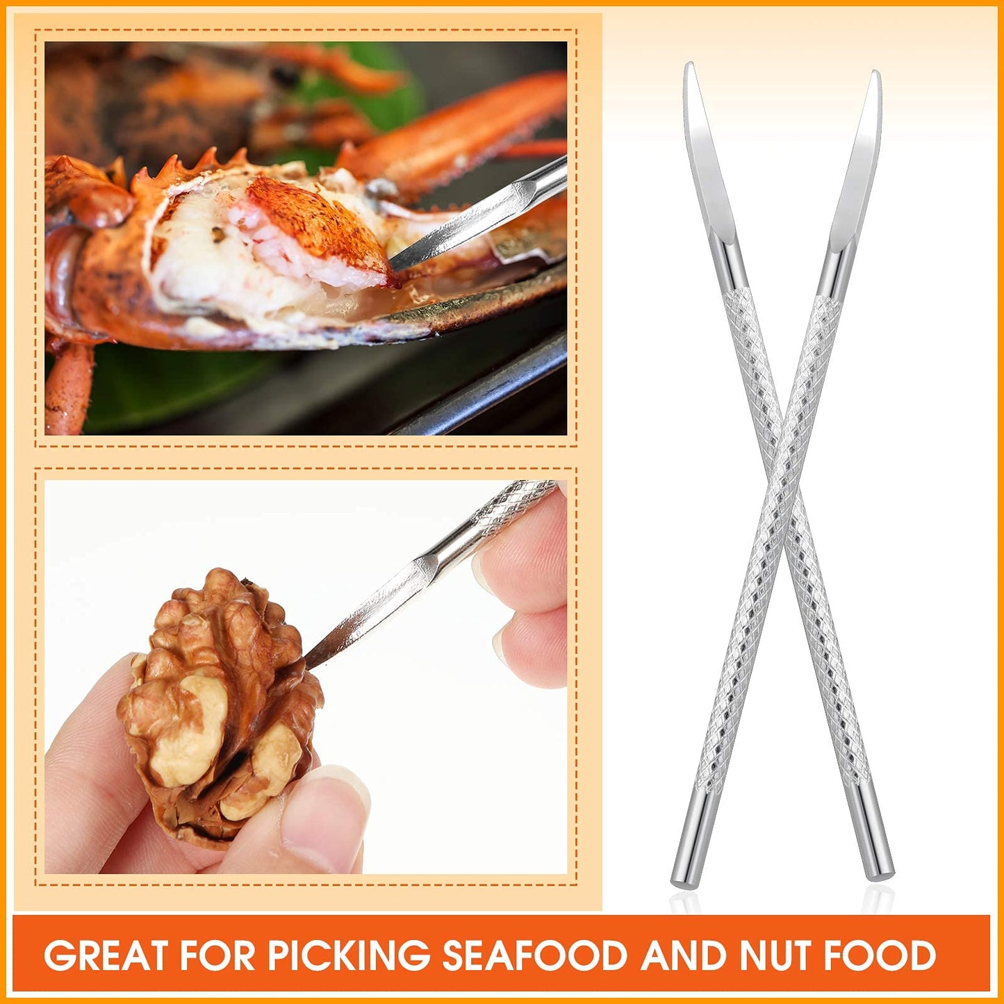 FoldTier 12 Pack Nut Cracker Set Nutcracker and Picks Set Stainless Steel Nut Opener Walnut Pecan Tool Seafood Crackers Lobster Crab Cracker Pliers for Walnut Hazelnut Almond Crab