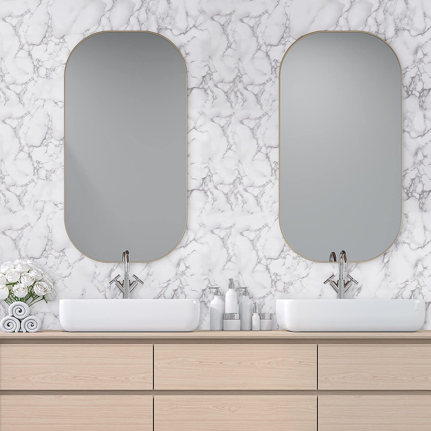 Caltero Marble Contact Paper 15.7" x 118" White Grey Wallpaper Peel and Stick Glossy Marble Self Adhesive Contact Paper for Countertop Kitchen Cabinets Bathroom