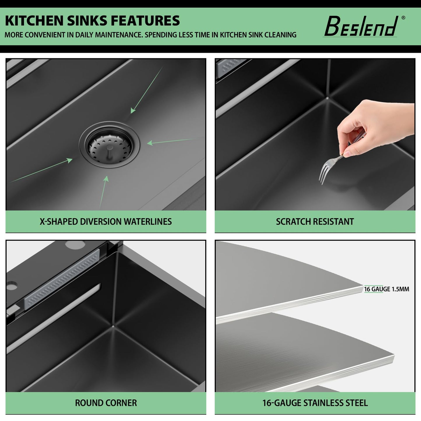 30 Inch Waterfall Kitchen Sink - Beslend 30x19 Drop In Waterfall Sink Nano Black Workstation Smart Sinks 16 Gauge Stainless Steel Single Bowl Black Basin with Faucet Combo