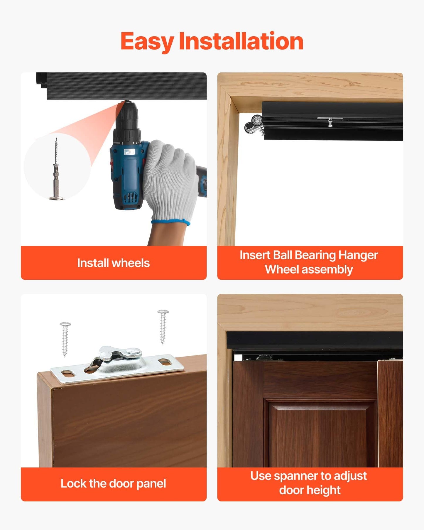 VEVOR Bypass Sliding Door Hardware Kit, 5 ft Aluminum Alloy Dual-Track Bypass Door Hardware, Smooth and Quiet Sliding, Easy to Install, for 1" to 1 3/4" Thickness 30" Width 2 Door System, for Closet