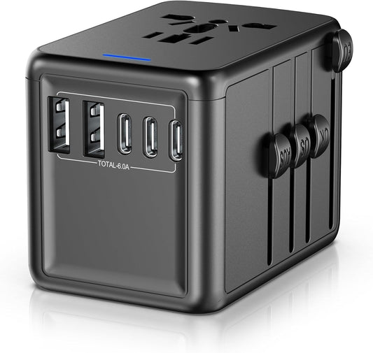 URJD 6.0A 30W 5 2500W 110V 220V 200+ Countries Universal Travel Adapter, USB C/A Ports + AC Outlets, International