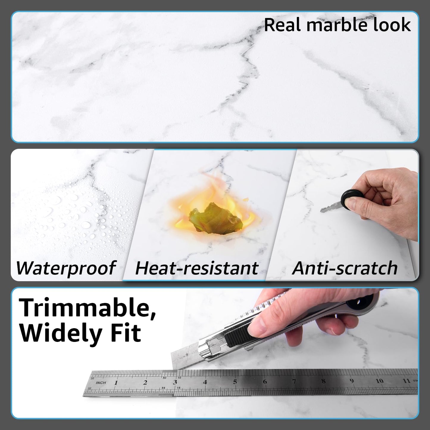 Art3d Peel and Stick Vinyl Floor Tiles 30-Pack 12 x 12 inch, Self Adhesive Waterproof Flooring Planks for Kitchen, Dining Room, Bedrooms, Cover 30 Sq. Ft, Black & White Marble (15 Tiles per Color)