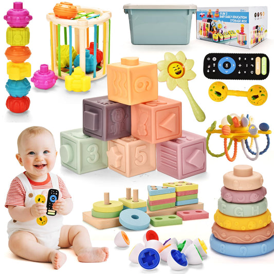 Majabike Baby Toys 6 to 12 Months 9 in 1 Montessori Teething Toys Sorting Sensory Educational Learning Gift for Toddlers Aged 1-3