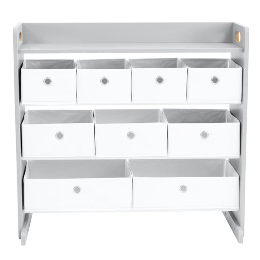 Humble Crew Toy Storage Organizer with Top Shelf and 9 Fabric Bins, Grey/White – Toddler Bookshelf with Toy Organizer - Modern Toy Rack Ideal for Kids' Rooms, Playrooms, and Nurseries