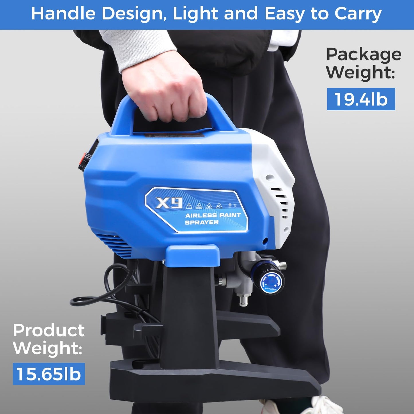X9 Airless Paint Sprayer with 14Pcs Airless Paint Sprayer Gun Kit, 0.39GPM Paint Sprayer for Home Interior 650W 3000psi Airless Sprayer with Low Overspray Adjustable Pressure & Motor Speed
