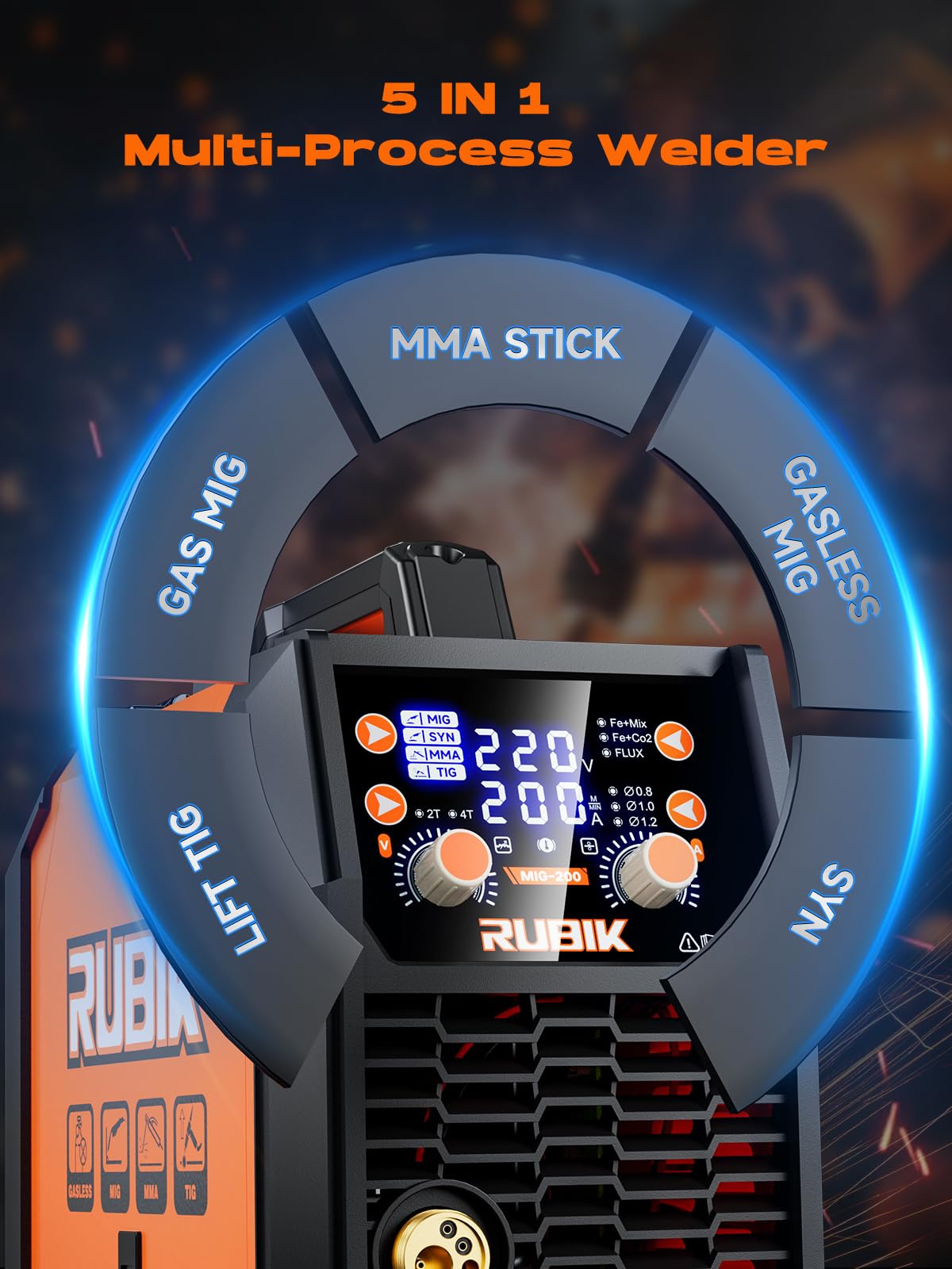 Rubik Stick Welder, ARC MMA 225Amp Electric Welding Machine and MIG Welder 200A Welding Machine – 5 in 1 Flux Core Welder