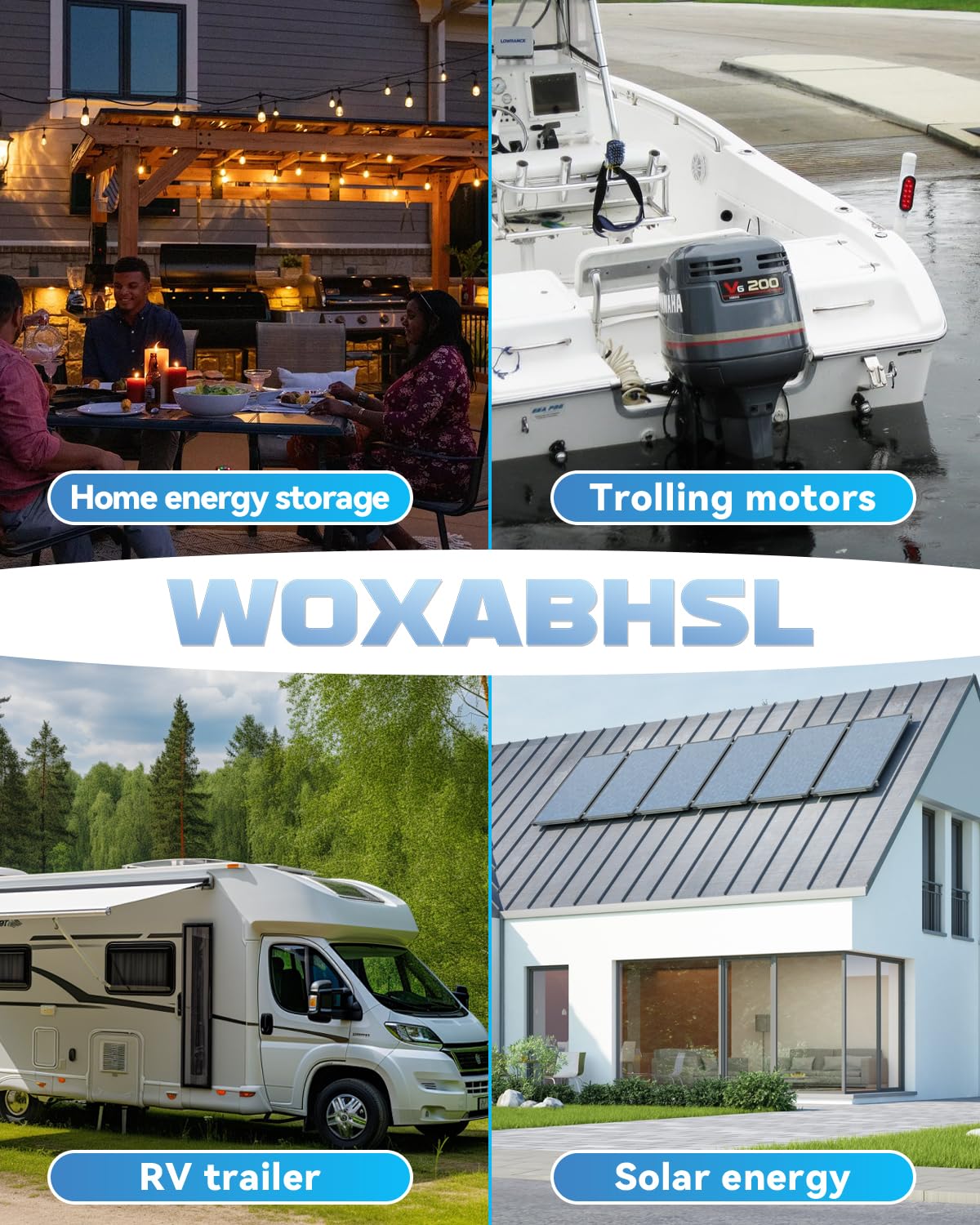 WOXABHSL 12V 200Ah Lithium LiFePO4 Battery, Built-in 200A BMS, 15000+ Deep Cycles, Max 2560W Power Output, FCC&UL Certificates, Perfect for RV, Solar, Marine, Off-Grid, etc. (2PCS)
