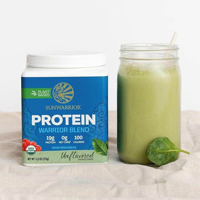 Sunwarrior Organic Plant Based Protein Powder | Vegan Organic Protein Powder Unflavored with BCAA Amino Acids & Hemp Seed Pea Blend | Non-GMO Soy Dairy Filler & Gluten Free (Unflavored, 15 Servings)