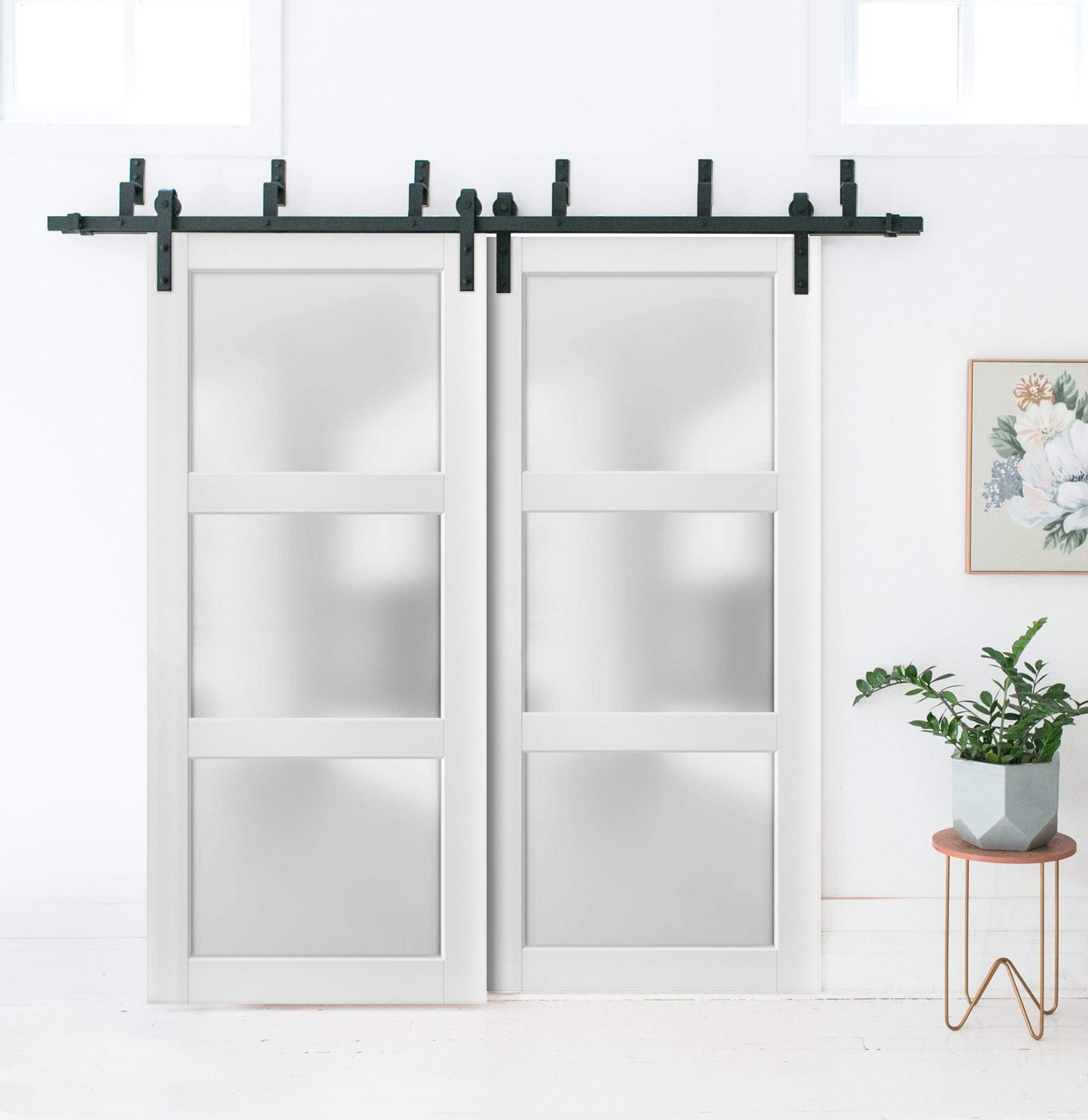 SARTODOORS Lite Slab Barn Door Panel | Lucia 2552 White Silk with Opaque Glass | Sturdy Finished Wooden Modern Doors | Pocket Closet Sliding -18" x 84"-Frosted Glass