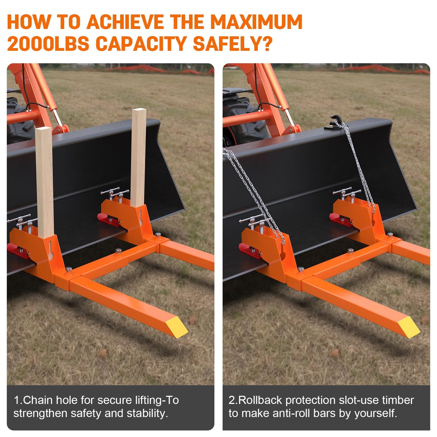 2026 Upgraded 43" Tractor Bucket Forks,Clamp on Pallet Forks with Anti-Slip Tongue 2000LBS,Twin Screw Design,Adjustable Stabilizer Bar,Heavy Duty Skid Steer Pallet Forks for Tractor Bucket Loader