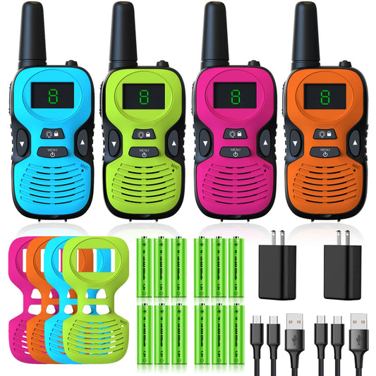 Walkie Talkies for Kids - Rechargeable 4 Pack: Walky Talky for Kids with Charger Battery - Walkie-Talkies Long Range Outdoor, Hiking, Camping Toys for 3-12 Year Old Girls Boys
