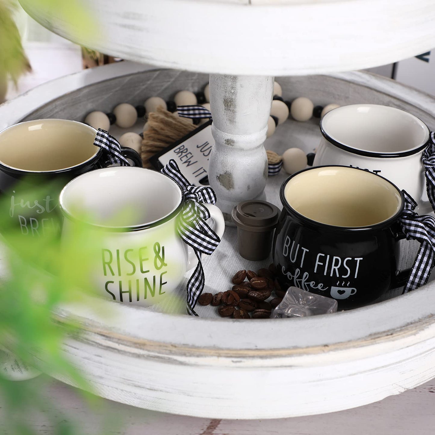 Patelai 4 Pcs Mini Espresso Cups 5 oz Coffee Mugs Set with Handle for Coffee Bar Tiered Tray Farmhouse Kitchen Decoration Holiday Party Gift