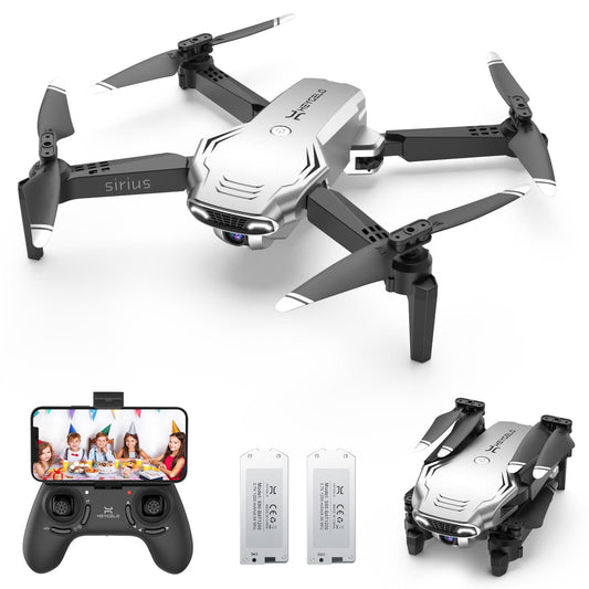 Foldable Drones for Kids Beginners - With 1080P HD Camera, FPV Remote Control Quadcopter, One Key Start/Land, Altitude Hold, 2 Batteries RC Helicopter Toys Gifts for Boys (Lunar Silver)