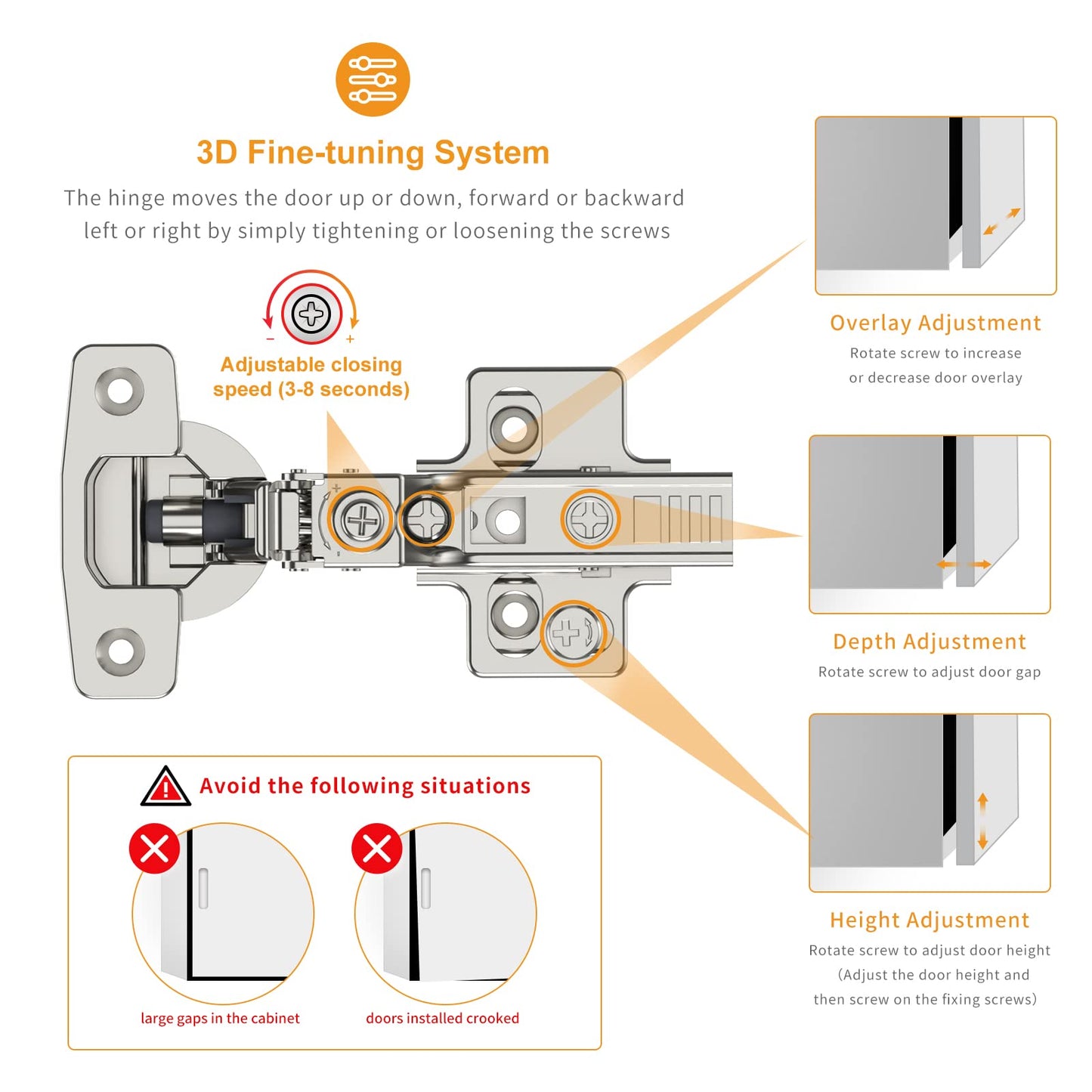 Chibery 10 Pack Frameless Inset Soft Close Concealed European Hinges, Self Closing Satin Nickel, 105 ° Open Angle 4D Adjustment, Speed Control, Clip On, Stainless Steel for Cabinet Door
