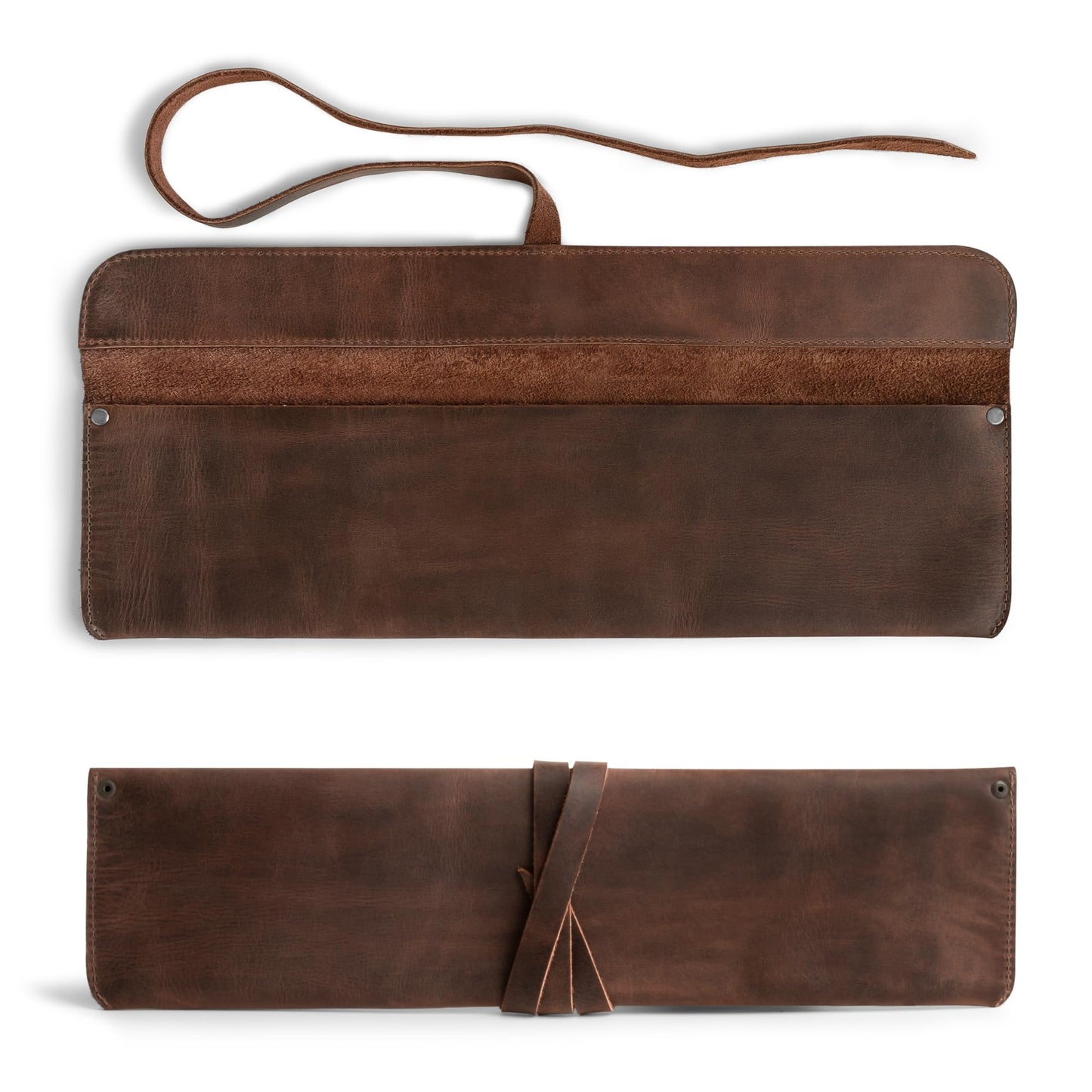 Leather Chef Knife Sheath, Single Case for Chef's Knives, Kitchen Small Storage Bag, Roll Bags for Travel, Professional Chefs Carrying Wrap Holder, Butcher Rolls Carrier (Bourbon Brown)