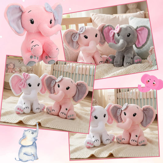 HyDren 12 6 Pieces Elephant Stuffed Animals 8 Inch Big Ear Stuffed Elephant Animal Plush Toy Gift for Baby Shower Boys Girl, Woodland Nursery Bed Decor Birthday Party Supplies (Pink)