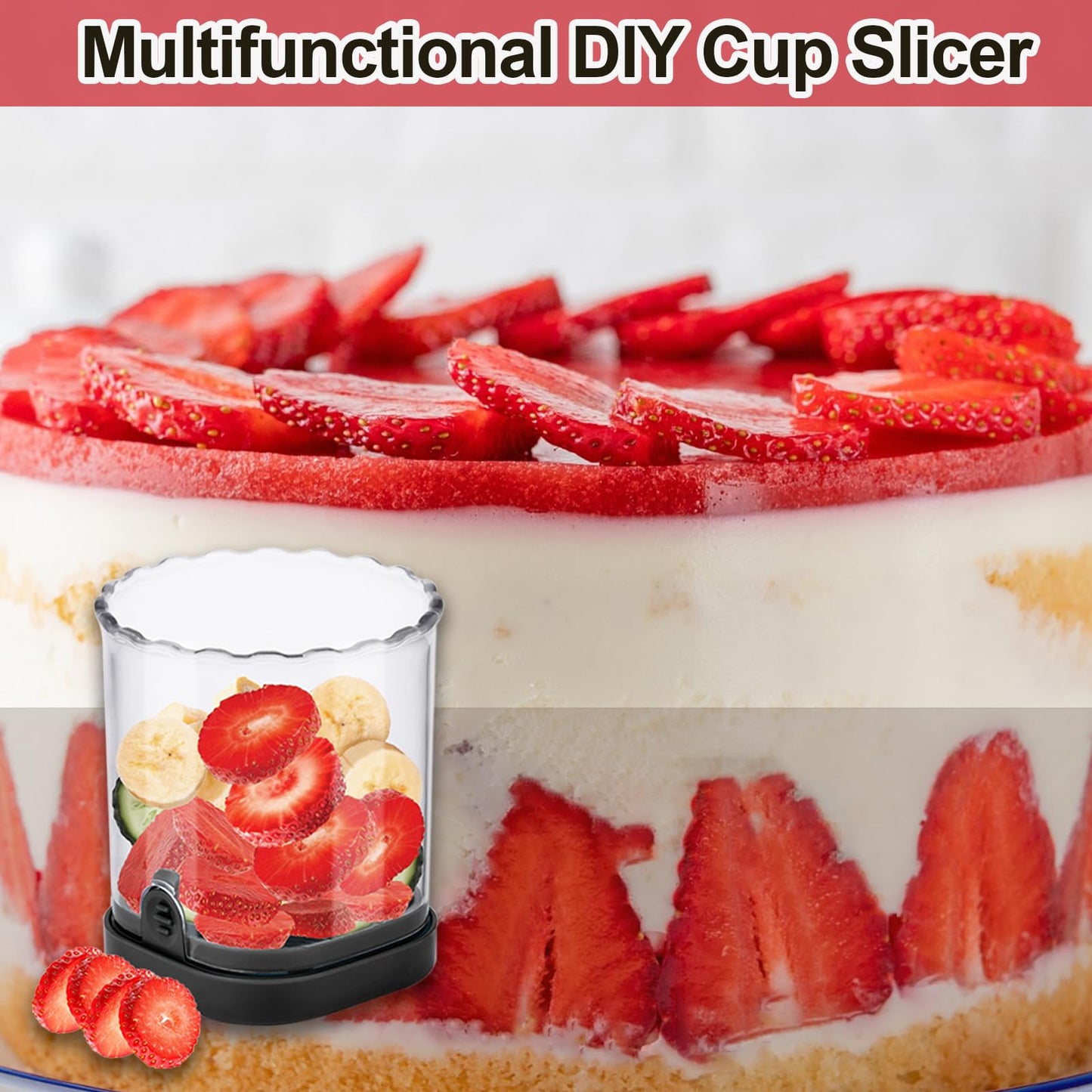 Hendiy Strawberry Slicer with Stainless Blades | Egg & Fruit Slicer Cup for Banana, Cucumber, Mushroom | ABS Detachable Kitchen Gadget - Precision Berry Cutter Tool (Black, 1-Pack)