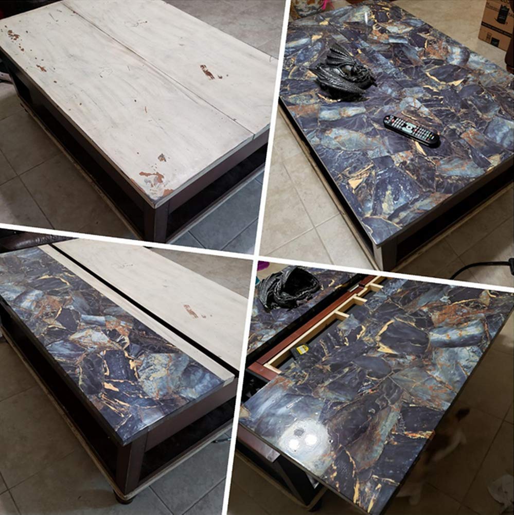 UPREDO Blue Stone Adhesive Marble Paper Granite Look Marble Effect Gloss Vinyl Peel and Stick Countertops Covering Sticker Sheet Roll 15.8inch by 79inch (15.8inch X 79inch, Blue Stone)