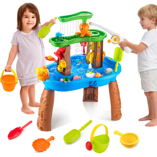 ZACEAC Water Table for Toddlers 3-5 Outdoor Toys for Kids Ages 4-8 3-Tier Kids Sand Water Tables with Fishing Game Set Activity Sensory Table Summer Gift Beach Outside Toys for Toddler Boys