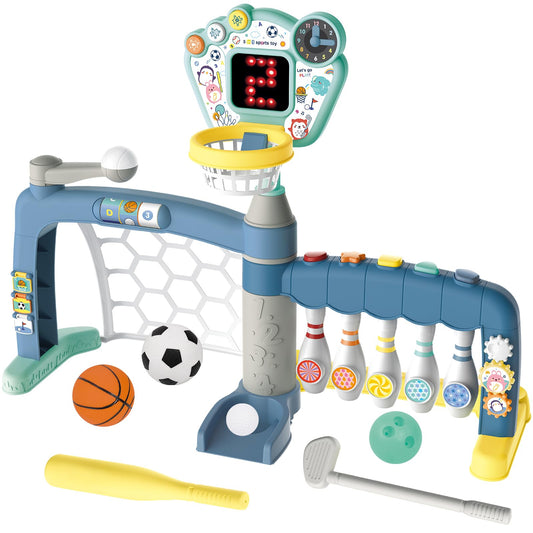 5-in-1 Toddler Sports Toys Activity Center: Includes Basketball Soccer Bowling Baseball Golf, Toddler Basketball Hoop Indoor with Adjustable Height 1-3 Year Old Boys Girls Toys, Toddlers & Baby Gift