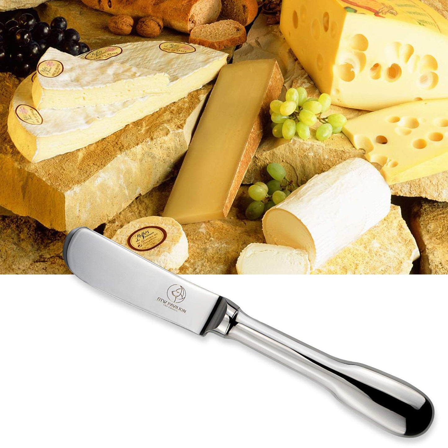 OTW PAVILION Set of 6 Butter Knife Silver Cheese Knife Spreaders 18/10 Stainless Steel for Butter Cheese and Dessert