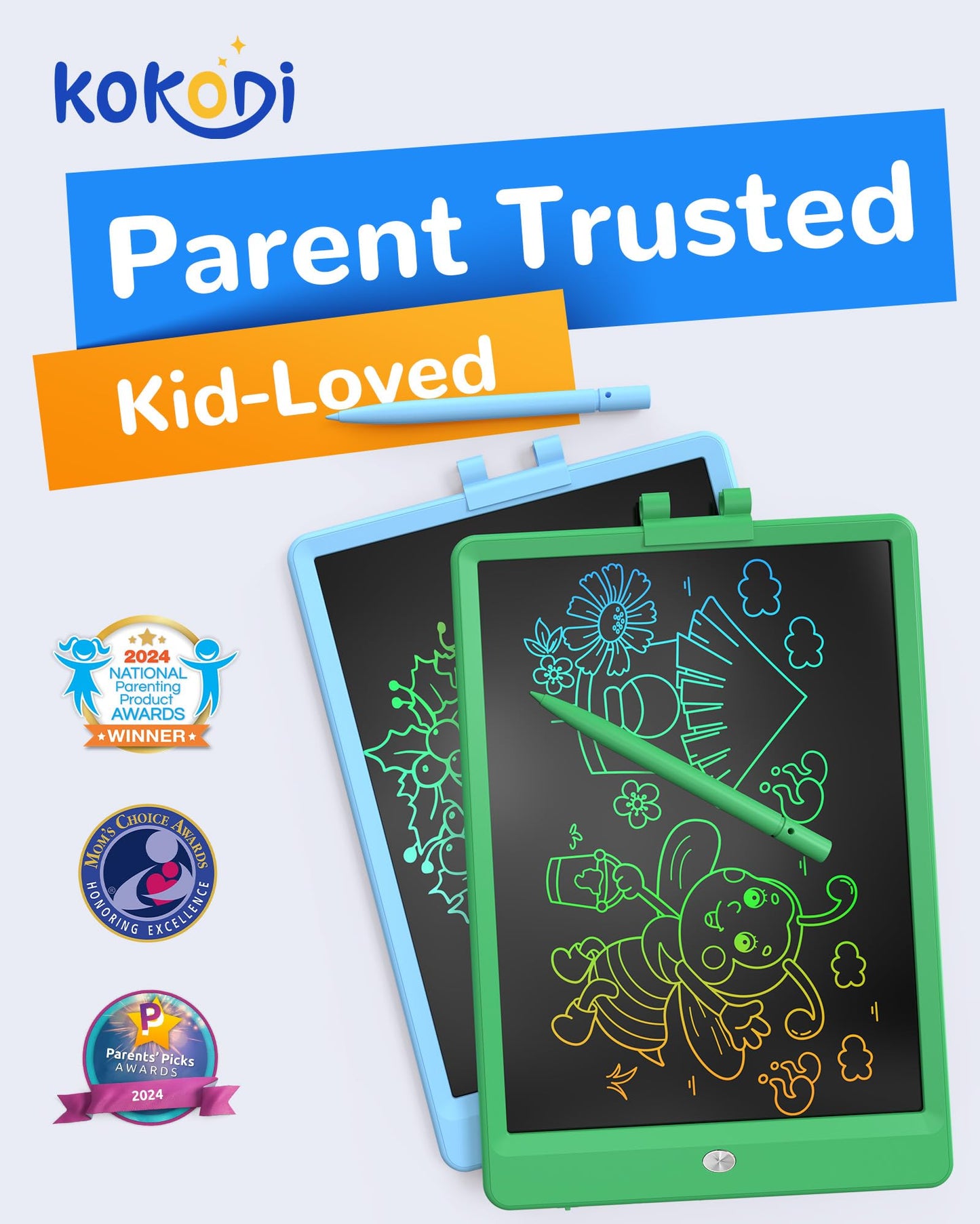 KOKODI LCD Writing Tablet, 10 Inch Colorful Toddler Doodle Board Drawing Tablet, Erasable Reusable Electronic Drawing Pads, Educational and Learning Toy for 3-6 Years Old Boy and Girls(Green)