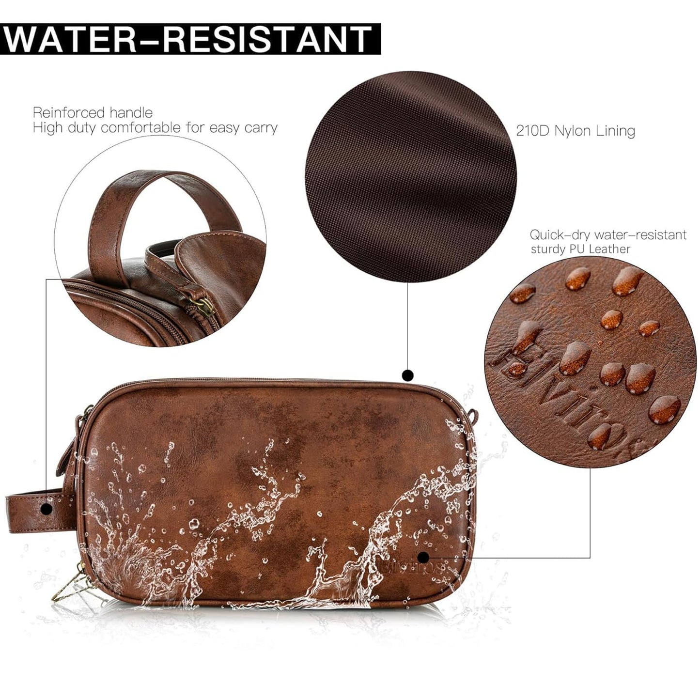 Elviros Travel Toiletry Bag for Men, Shaving Dopp Kit Water-resistant Bathroom Small Toiletries Organizer PU Leather Cosmetic Bags