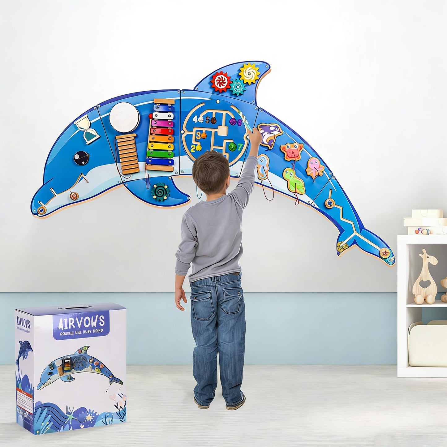 Wooden Wall Busy Board,Montessori Sensory Toy&Preschool Learning Activity Center for Boys and Girls,Promote the development of children's sensory skills,Suitable Toddler Playroom,Children's Daycare