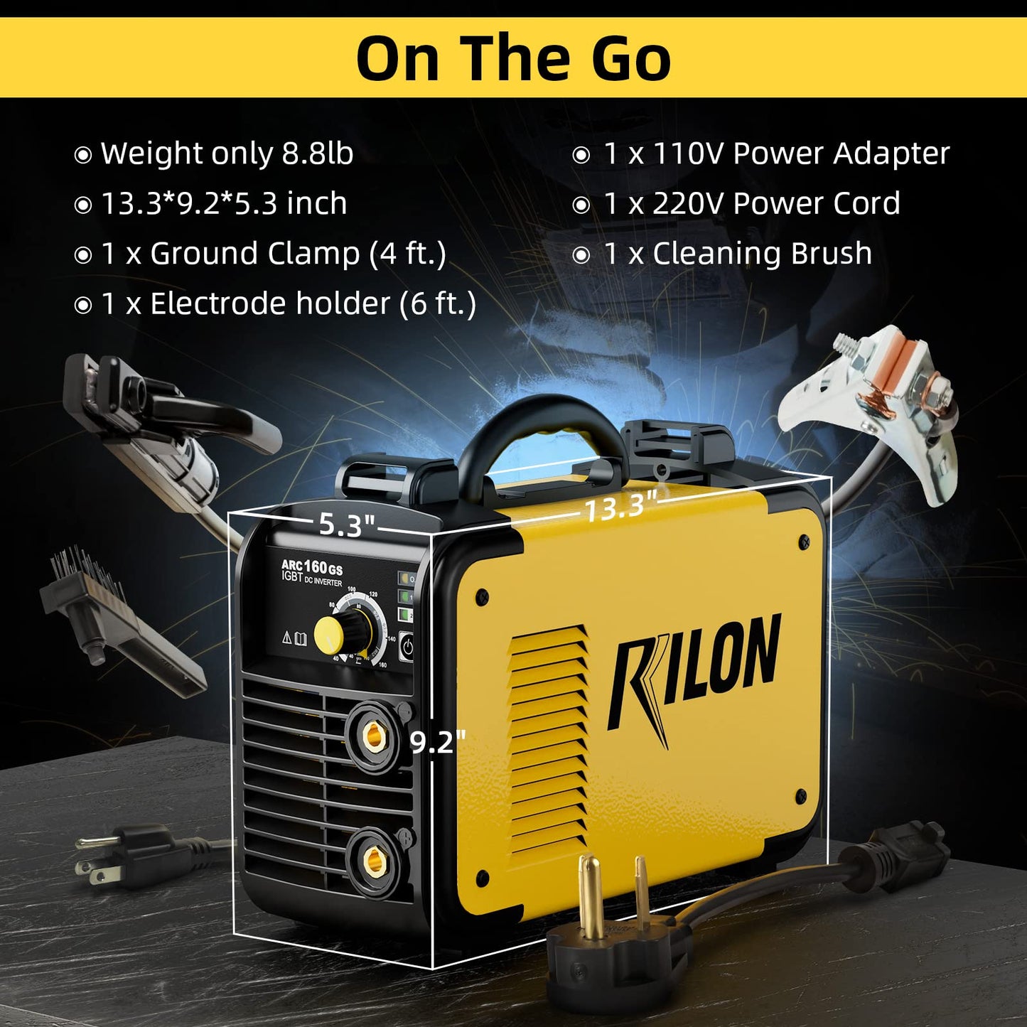 Troozy Stick Welder 110V/220V, Arc Welding Machine 160A, IGBT High Duty Cycle, Dual Voltage MMA Welding Kit with Hot Start Arc Force Anti-Stick DC, Yellow