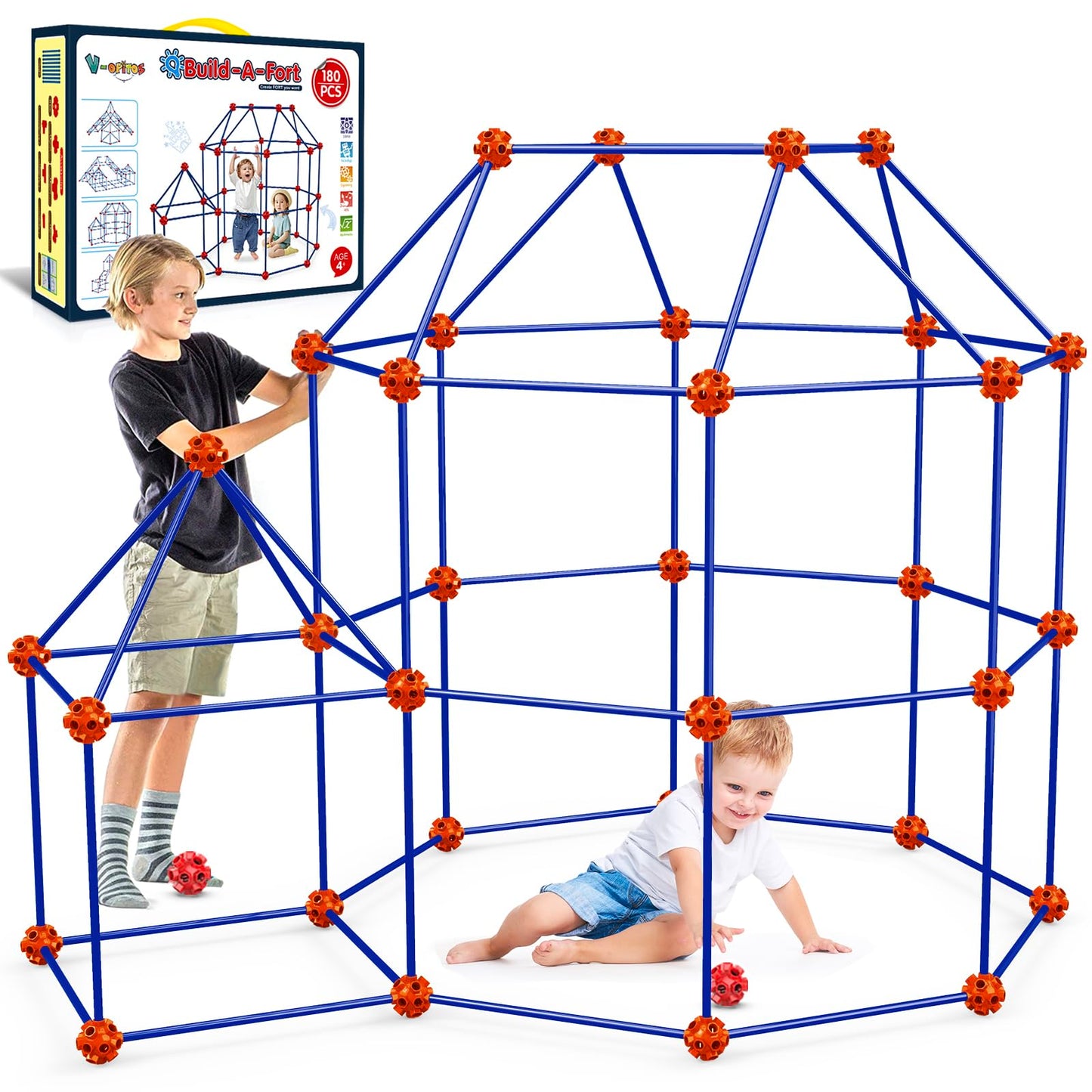 V-Opitos 180 Pack Fort Building Kits for Kids Age 4, 5, 6, 7, 8+ Years Old, Creative STEM Building Toys for DIY Castles, Tunnels, Play Tent, Ideal Christmas, Birthday Gifts for Boys & Girls