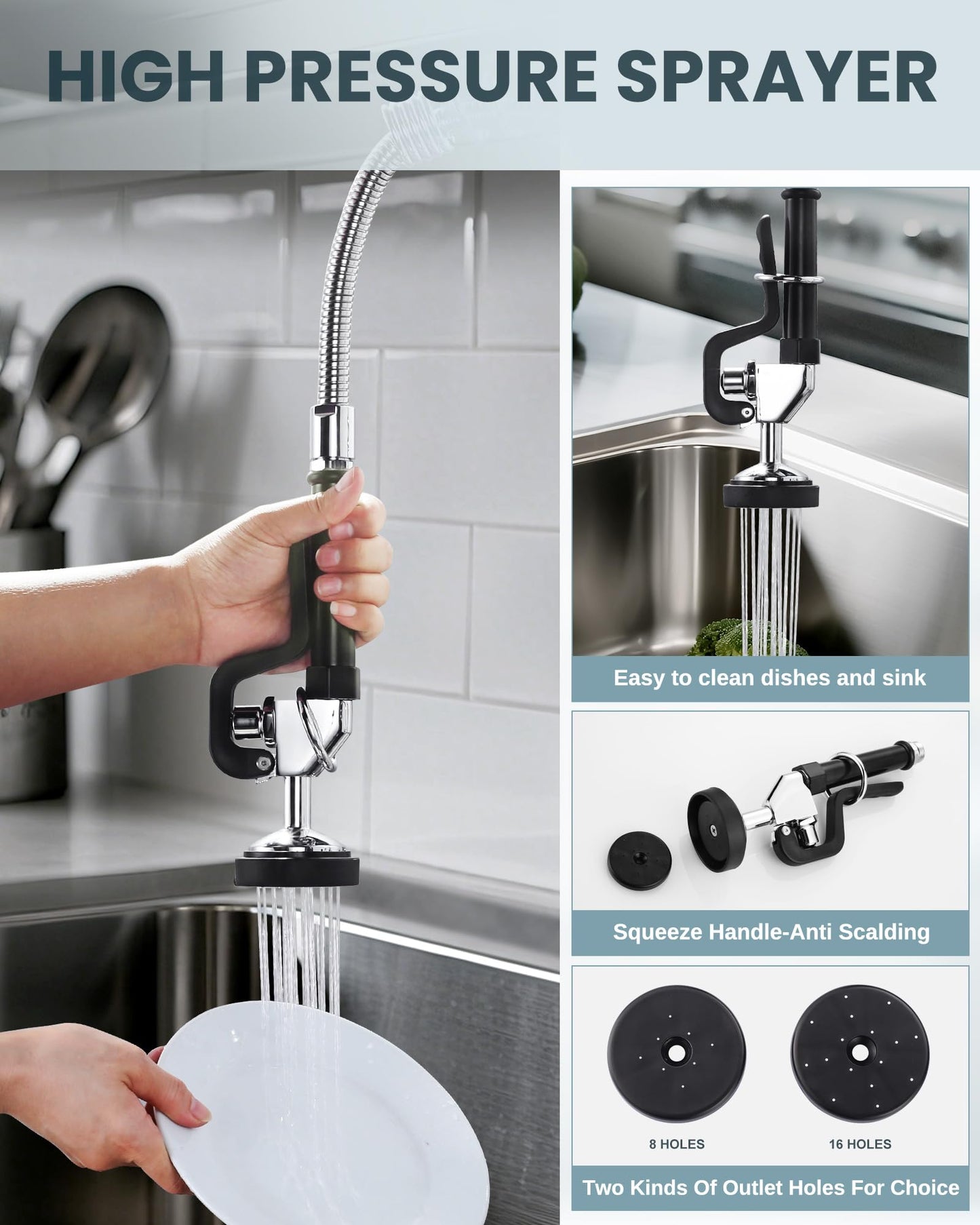 iVIGA Single Hole 39" Height Commercial Kitchen Faucet Deck Mount with Pre-Rinse Sprayer, Commercial Sink Faucet with 10" Add-on Swing Spout & Spring Pull Down Sprayer for Restaurant Hotel