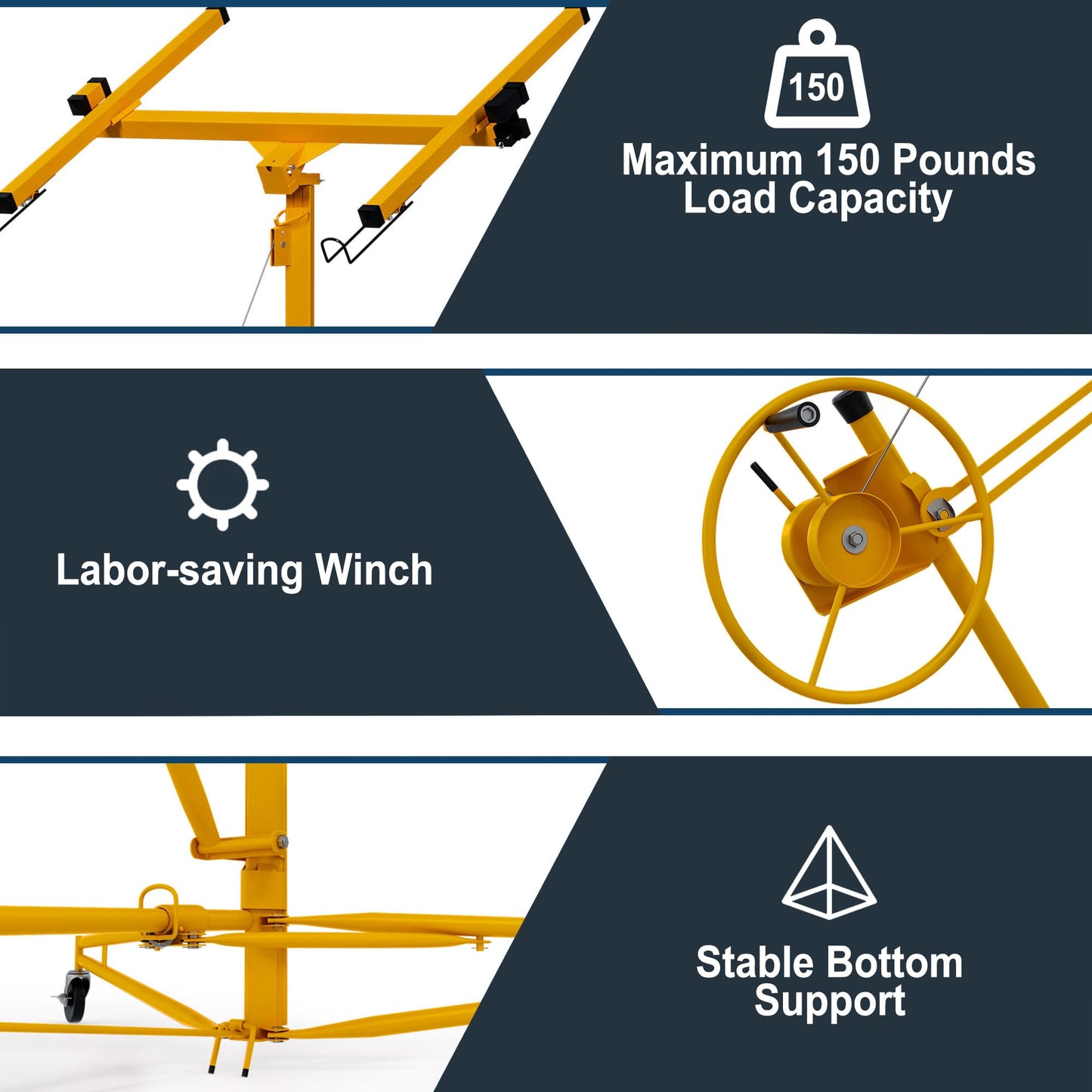 16FT Drywall Lifter Sheetrock Lift, 150 Lbs Capacity Heavy Duty Drywall Lift Panel with 3 Lockable Wheels & 360° Adjustable Telescopic Arm, Drywall Jack Lift for Home Improvement, Yellow
