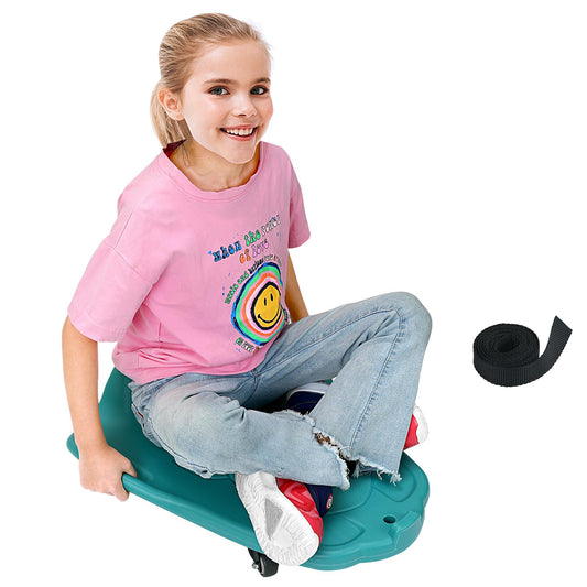 Large Scooter Board for Kids,Plastic Floor Scooter Board with Handles, Buckle and 1 Rope, Gym Scooters for Indoor Outdoor Sports,Sensory Training, Green