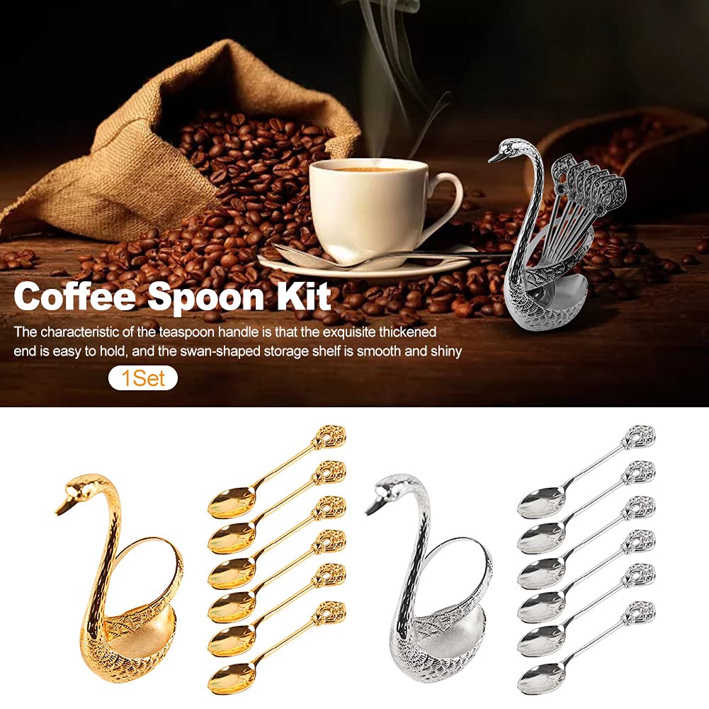 Coffee Spoon Set with Holder,4.1'' Mini Dessert Spoons Set,Espresso Spoons Set,Elegant and Charming Decorative Coffee Spoon Organizer Serving Kit for Fruit,Stirring,Mixing,Sugar,Ice Cream,Cake(Silver)