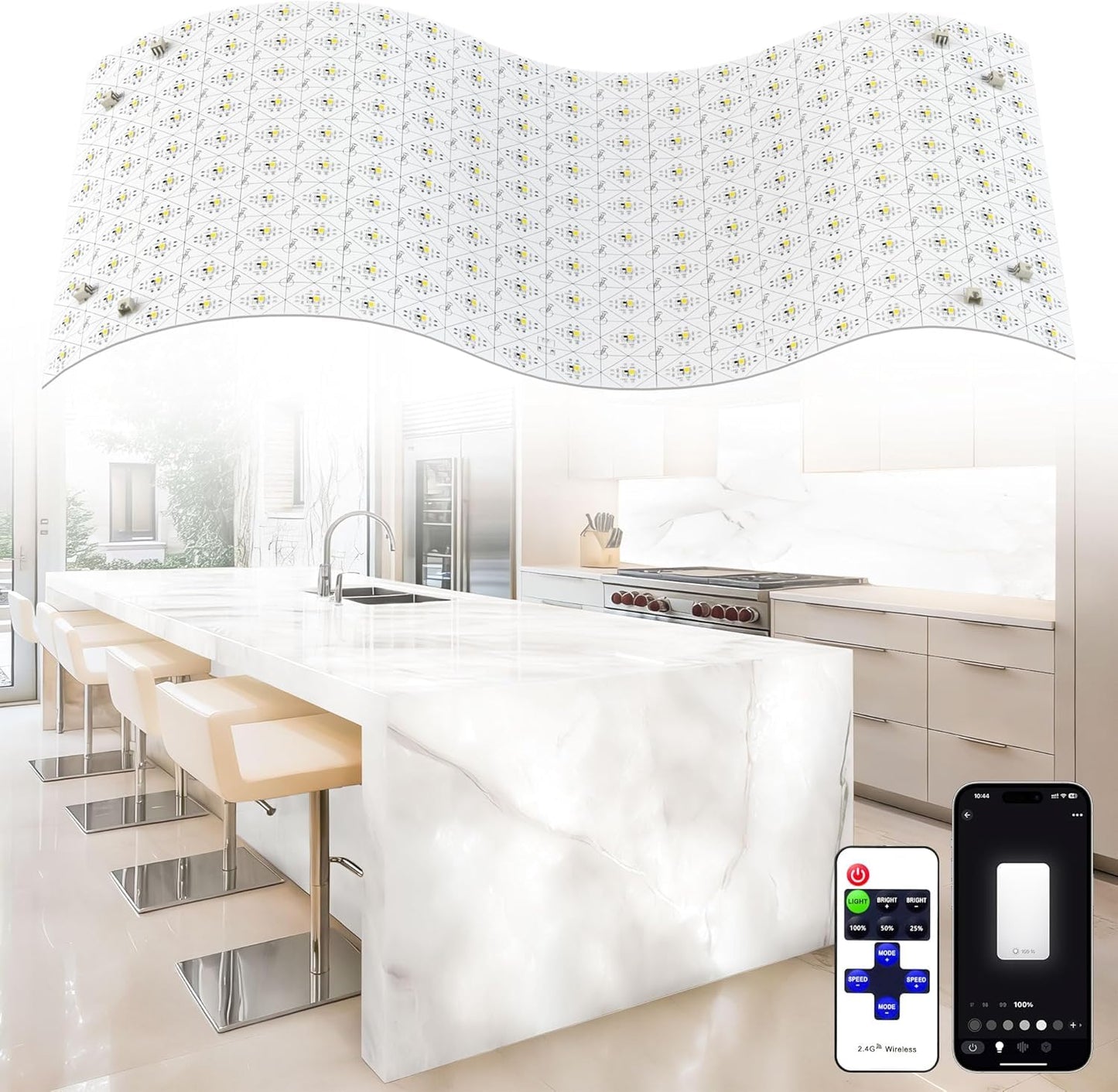 4 Pack LED Backlight Sheet, 24V 36W 6000K White Flexible Led Panel Lights with Alexa & APP Remote Control Dimmable Backlit Light 19.7X9.7 Inch for Translucent Stone/Marble/Onyx/Quartz Countertop