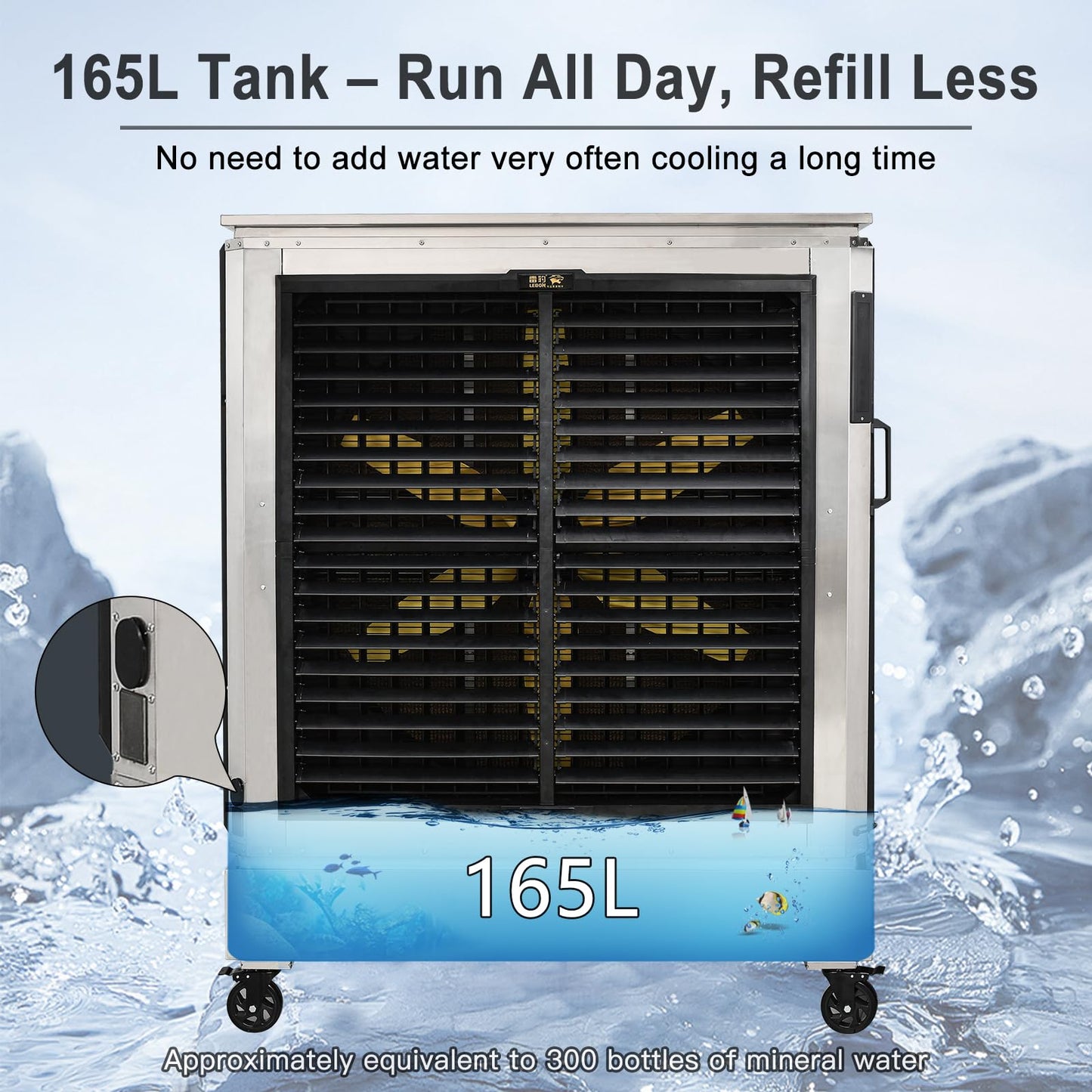 YougetTech 18000 CFM Industrial Swamp Cooler, 43.6Gal Stainless Steel Evaporative Air Cooler, 7‑Speed Oscillating Fan for Warehouse Factory Workshop