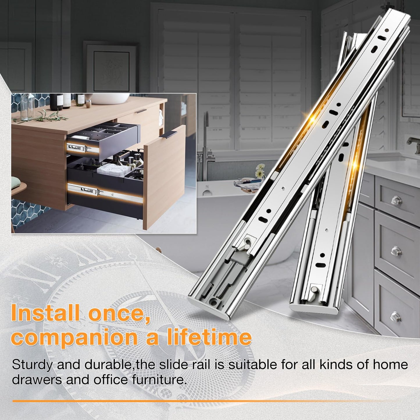 YENUO Soft Close Stainless Steel Full Extension Drawer Slides Side Mount 10 12 14 16 18 20 22 24 inch Ball Bearing Rails Track Guide Glides Runners Heavy 100 lb (Stainless Soft Close-1 Pair, 20 Inch)