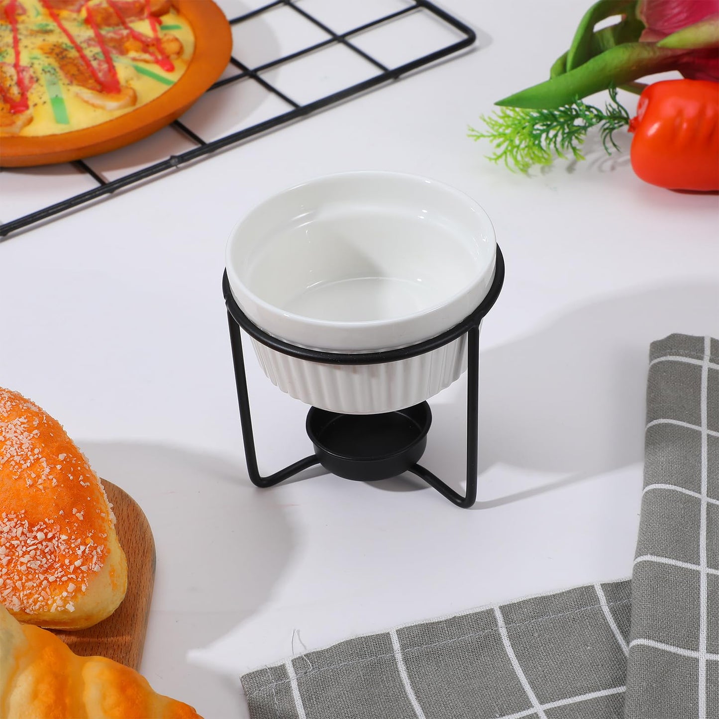 4 Set Ceramic Butter Warmers for seafood, Butter Melter Set of 2 for Chocolate or Cheese,Fondue- Dishwasher Safe,Oven Safe,Microwave Safe