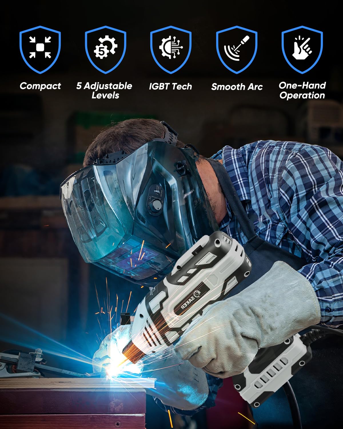 Saker Portable Electric Welding Machine-Saker E6013 Welding Rod 3/32'' 5LB-Saker Auto Darkening Welding Helmet with LED Light