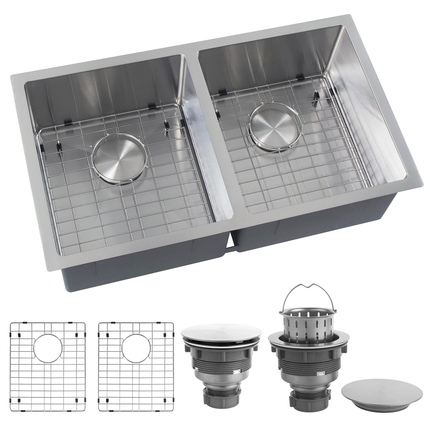 Rhbamoa Double Bowl Kitchen Sink Undermount 31 inch,16-Gauge T304 Undermount Kitchen Sink Stainless Steel,50/50 Stainless Steel Double Sinks with Accessories,Deep Sinks with Brushed Finish
