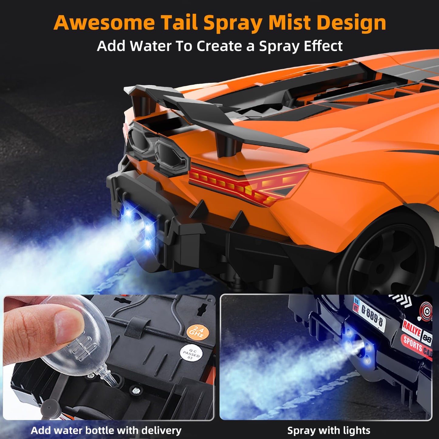 Sakeye RC Drift Car, Drifting RC Car 2.4GHz 1:16 Remote Control Cars 4WD High Speed Racing Vehicle with LED Lights Two Batteries and Drifting Tires Sport Toy Cars for Adults Boys Girls Kids Orange