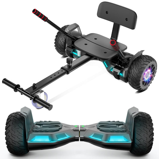 Scooter with Seat Attachment for Kids Adults, 6.5'' 8.5''Balancing Scooter with Bluetooth Speakers & Colorful LED Light with kart