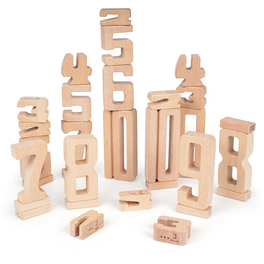 GHOOI Large Wooden Number Building Blocks, Number and Counting Blocks,Balance and Stacking Blocks,32 Pcs Math Blocks,Educational Toys for Toddlers,Preschool Math Toys, Recognition Toys