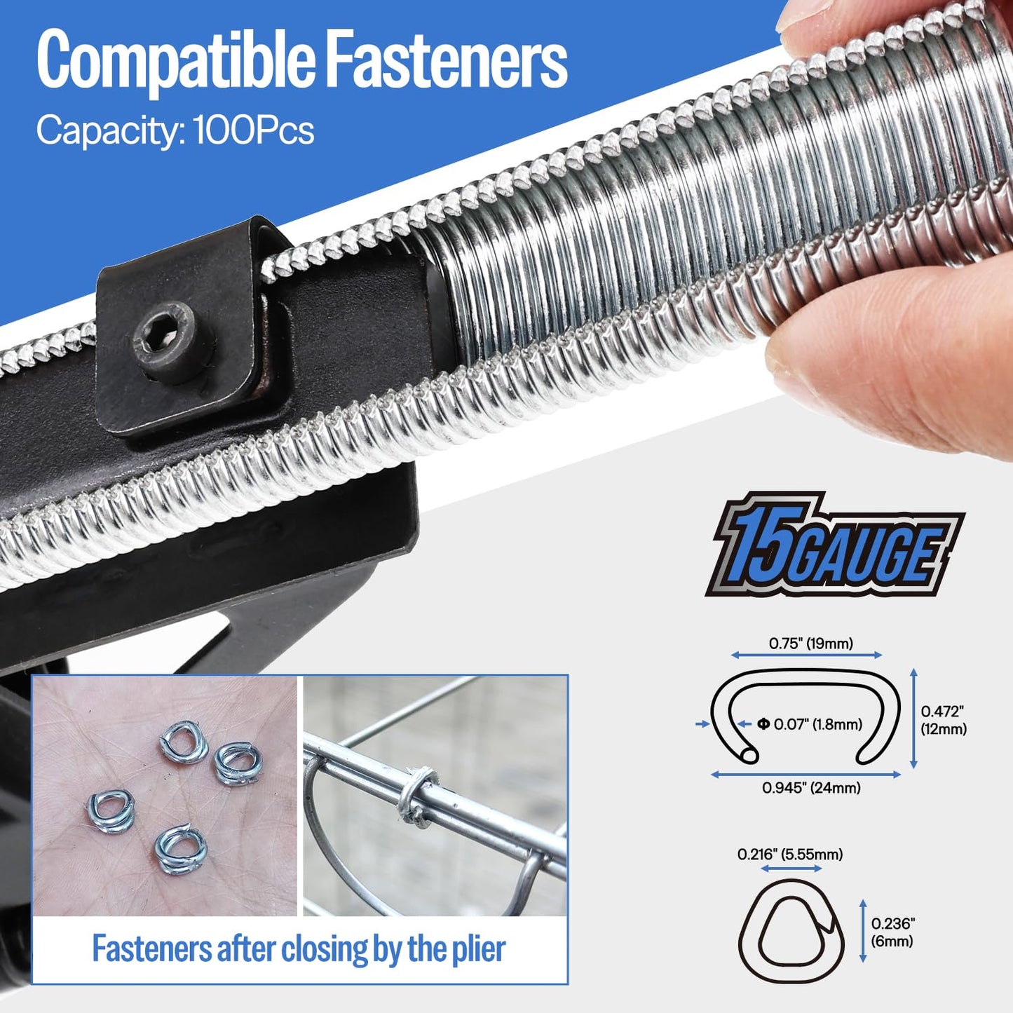 meite SC7C Pneumatic Hog Ring Gun, 15 Gauge 3/4" Crown Hog Ring Pliers, 5.5-6.0 mm Closure, Air C Ring Stapler for Mattress, Seat Assembly, Wire Cages, and Fencing