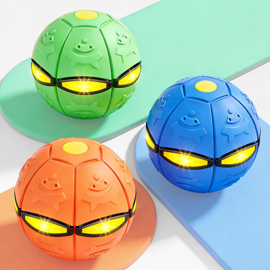 LzzzFZCF 3 PCS Magic Bouncing Doggy Disc Balls with 6 LED Lights, Flying Saucer Ball Toy for Large Medium Small Dogs, Transforming Pop Up Ball for Kids & Pets, Outdoor Interactive Magic Meta Ball