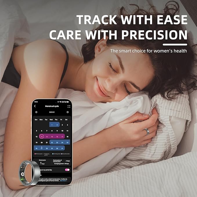 Smart Ring for Women Men, Health Fitness Tracker, 10ATM Waterproof Ring for iOS and Android, No Subscription Fee (Black, 11)