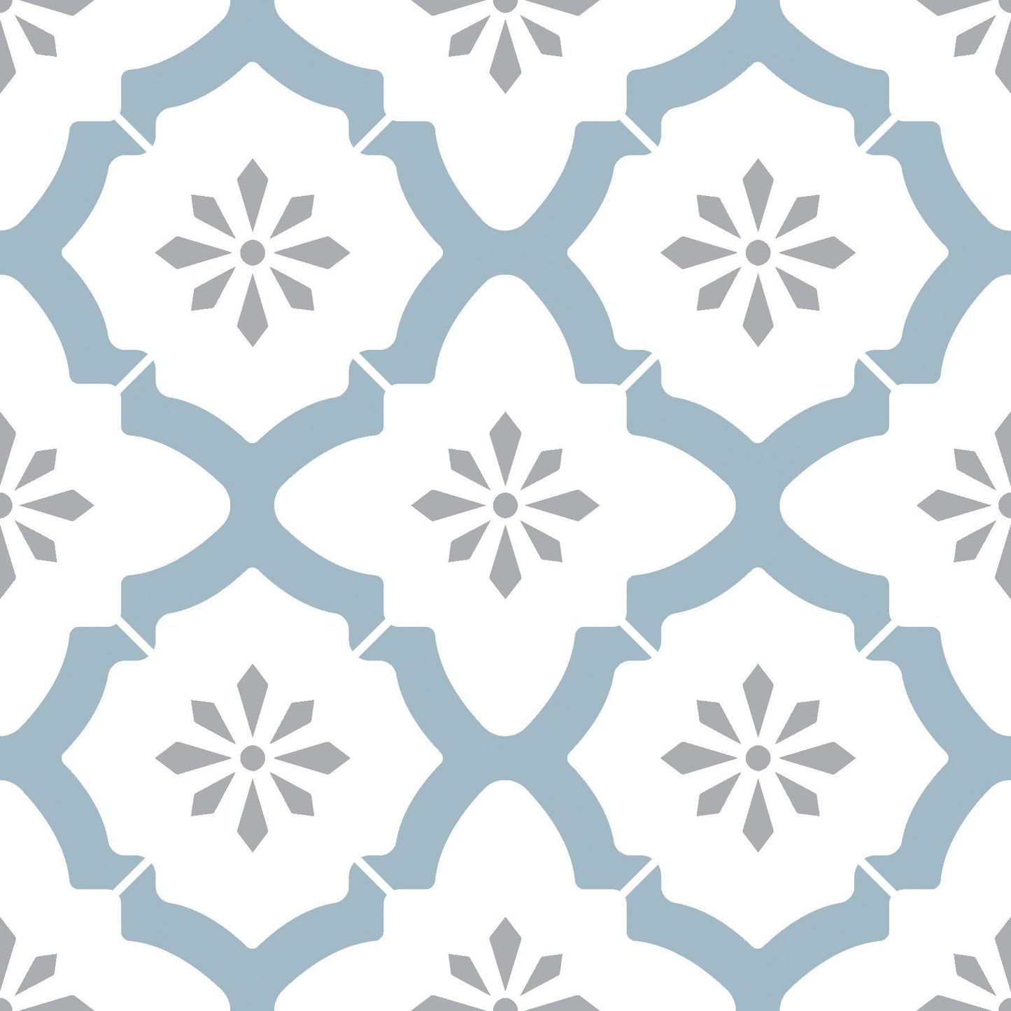 FloorPops Alfama Peel and Stick Floor Tiles, Blue, Geometric Vinyl Floor Tiles, Water Resistant, 12 in x 12 in, Pack of 10